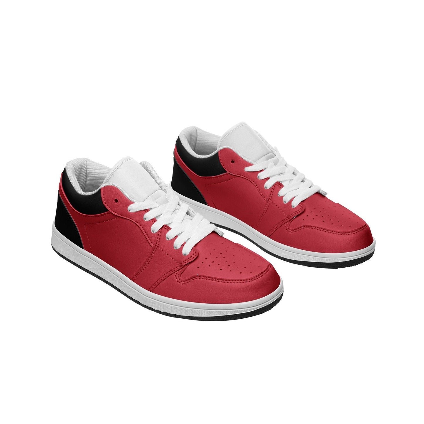 Unisex Low Top Leather Red and Black Sneakers