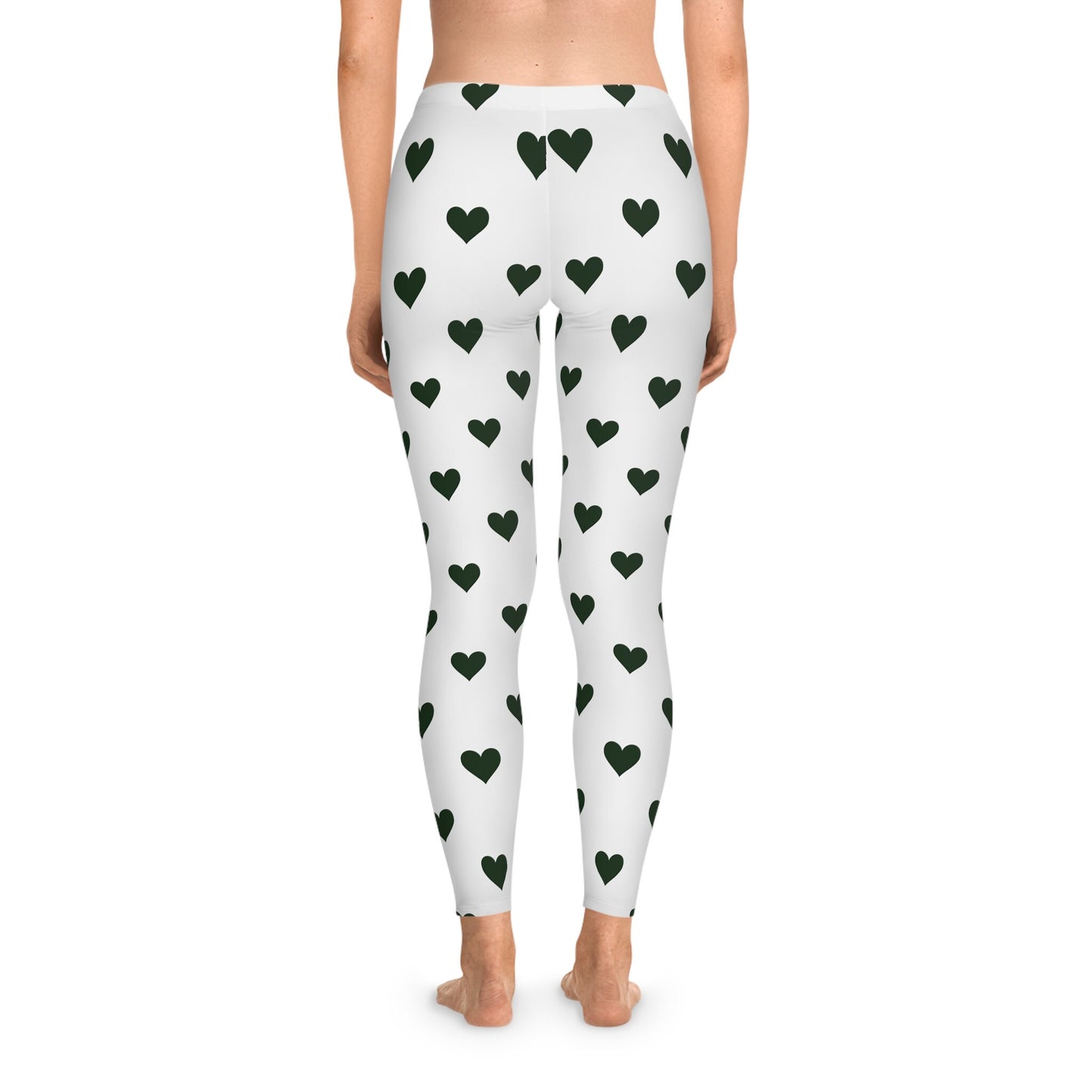 Stretchy White and Green Heart Leggings