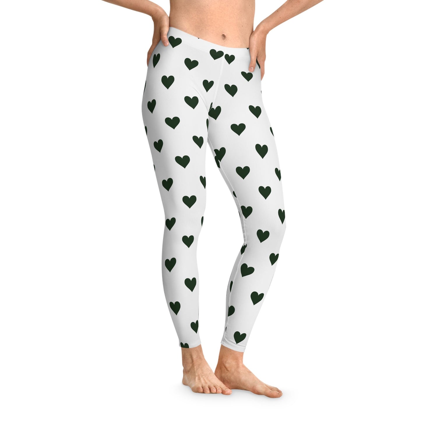 Stretchy White and Green Heart Leggings