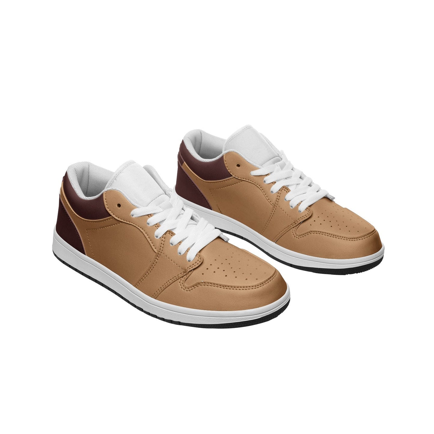 Tan and Burgundy Unisex Low Top Leather Tan Sneakers