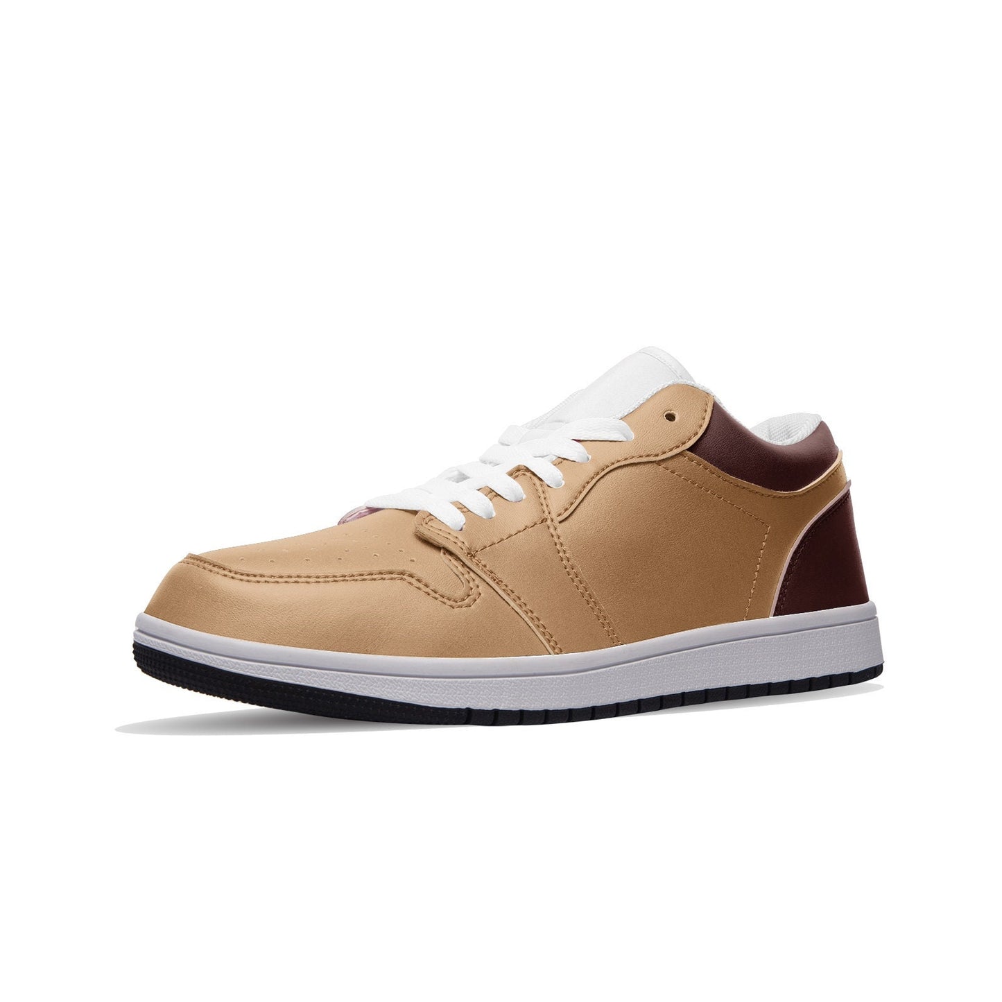 Tan and Burgundy Unisex Low Top Leather Tan Sneakers