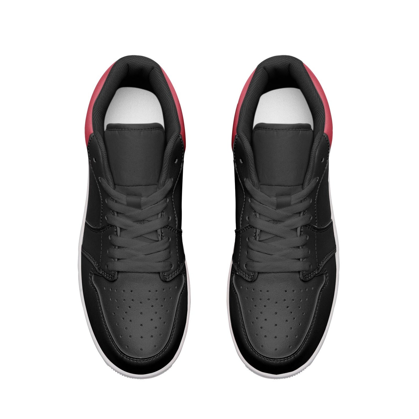 Red and Black Shoes Unisex Low Top Leather Black and Red Sneakers