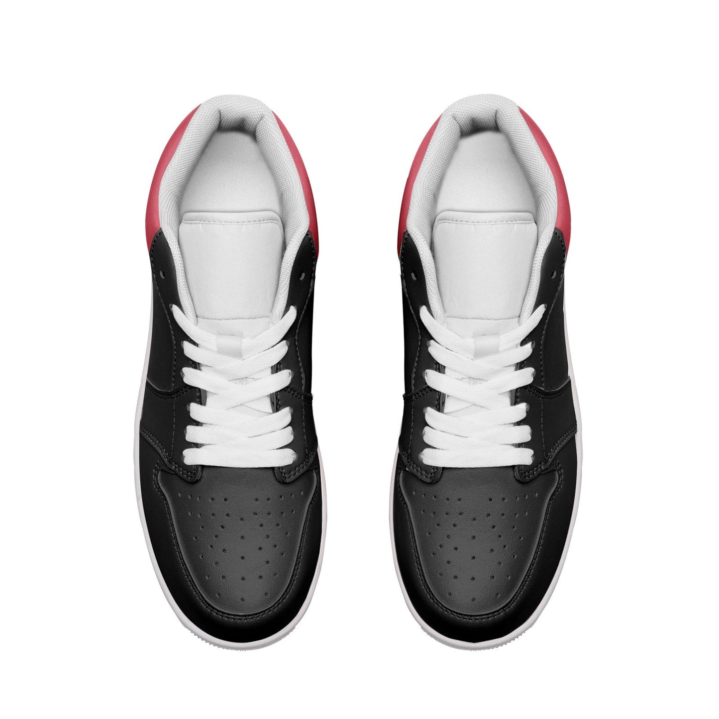 Red and Black Shoes Unisex Low Top Leather Black and Red Sneakers
