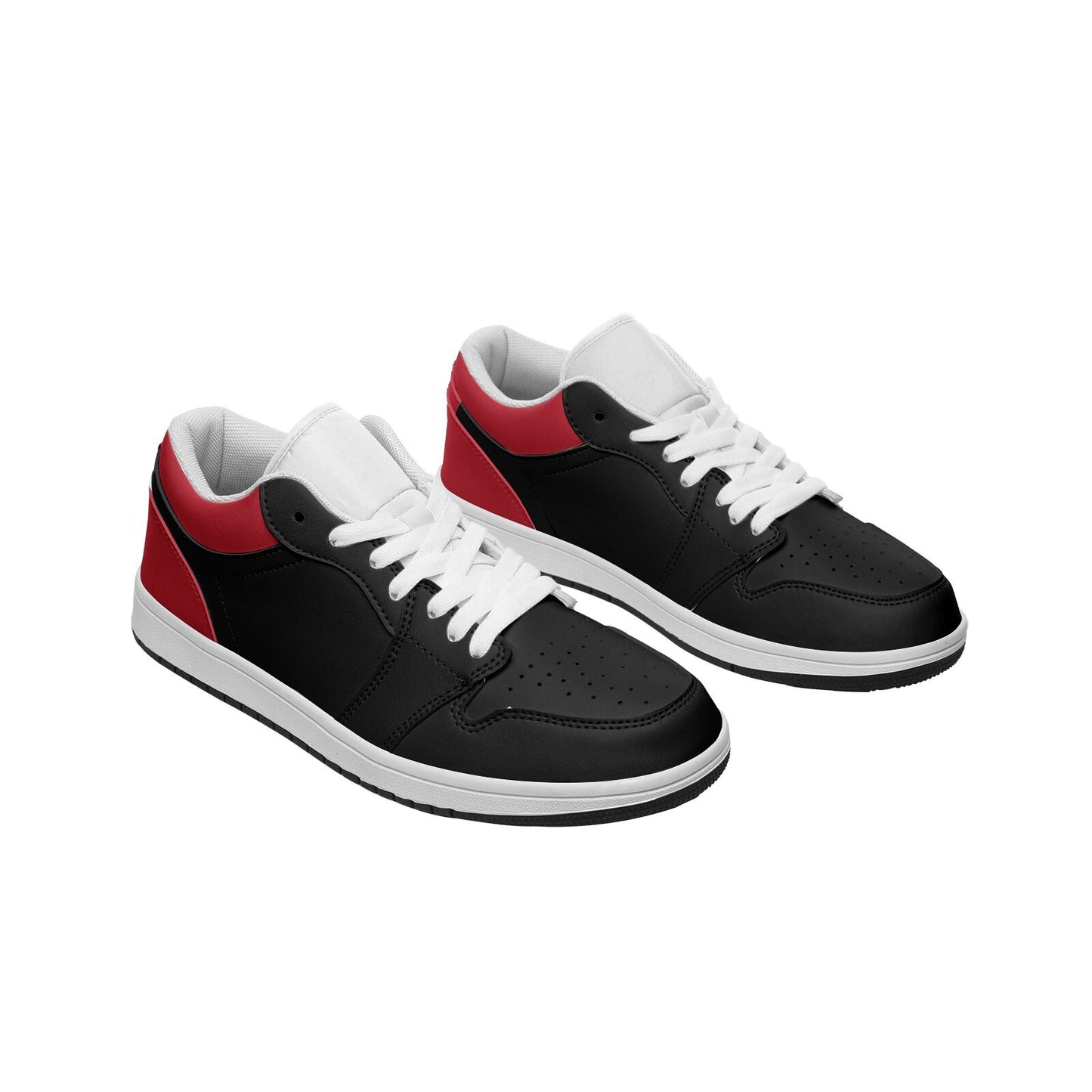Red and Black Shoes Unisex Low Top Leather Black and Red Sneakers