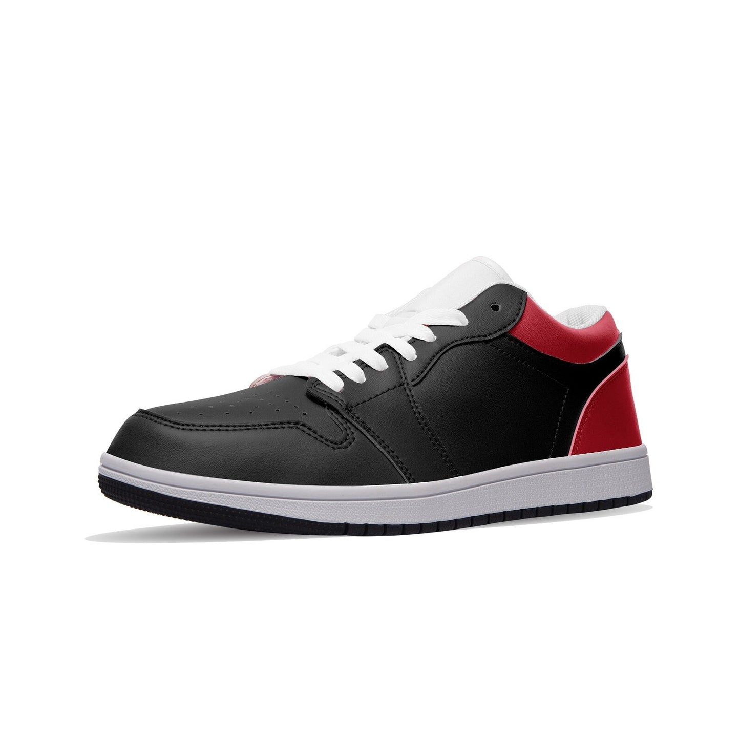Red and Black Shoes Unisex Low Top Leather Black and Red Sneakers