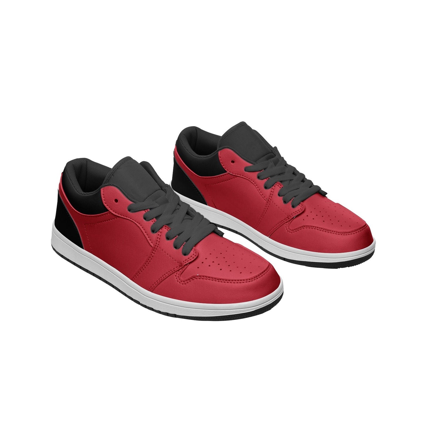Unisex Low Top Leather Red and Black Sneakers