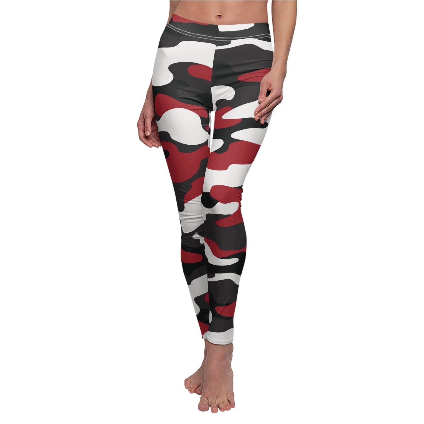 Women's Cut & Sew Red Camo Casual Leggings Skinny Fit Run True to Size