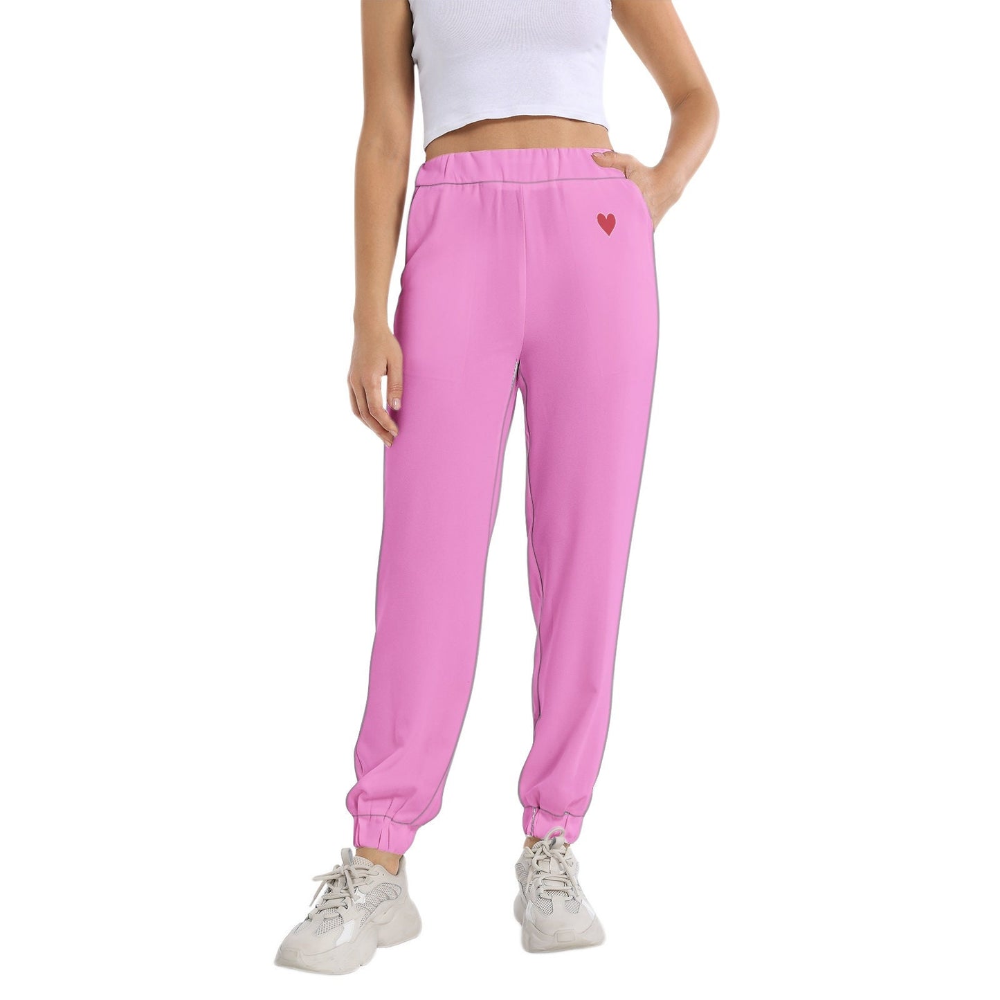 Women's Pink Sweatpants Elastic Waist Tapered Sweatpant