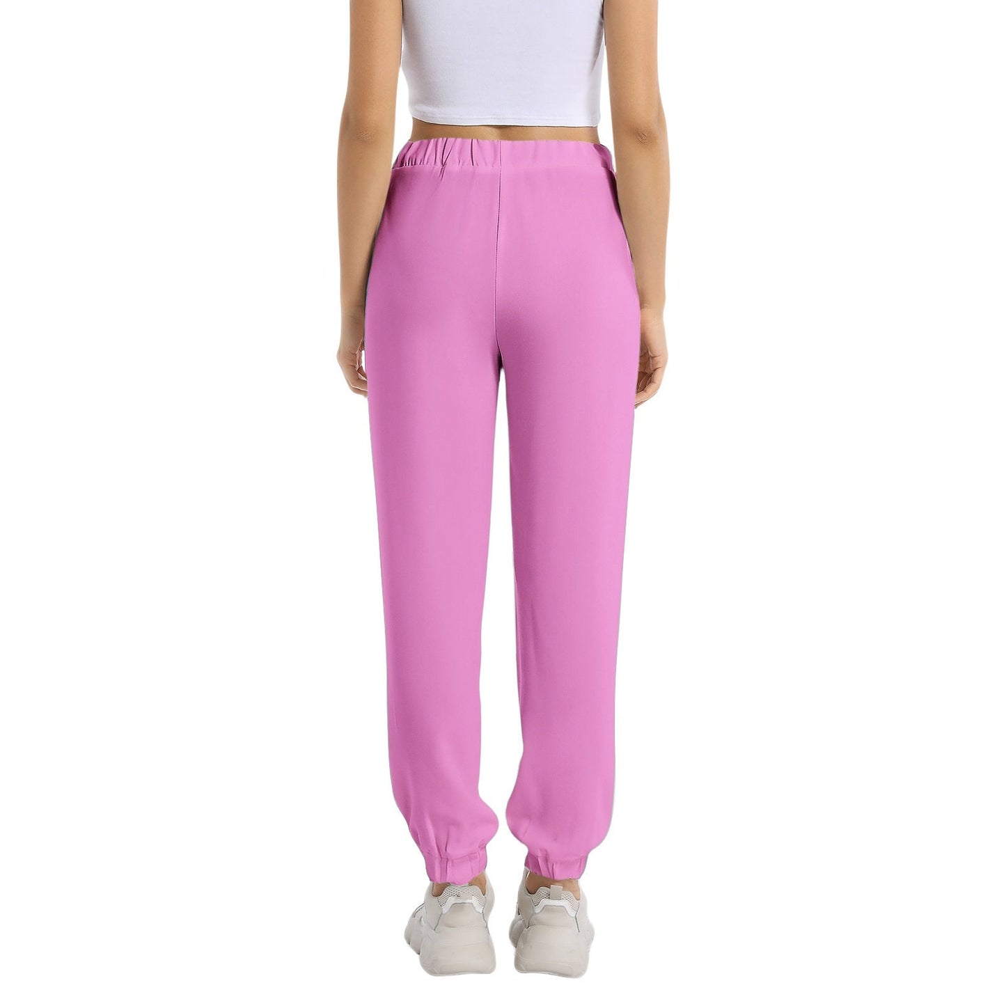 Women's Pink Sweatpants Elastic Waist Tapered Sweatpant