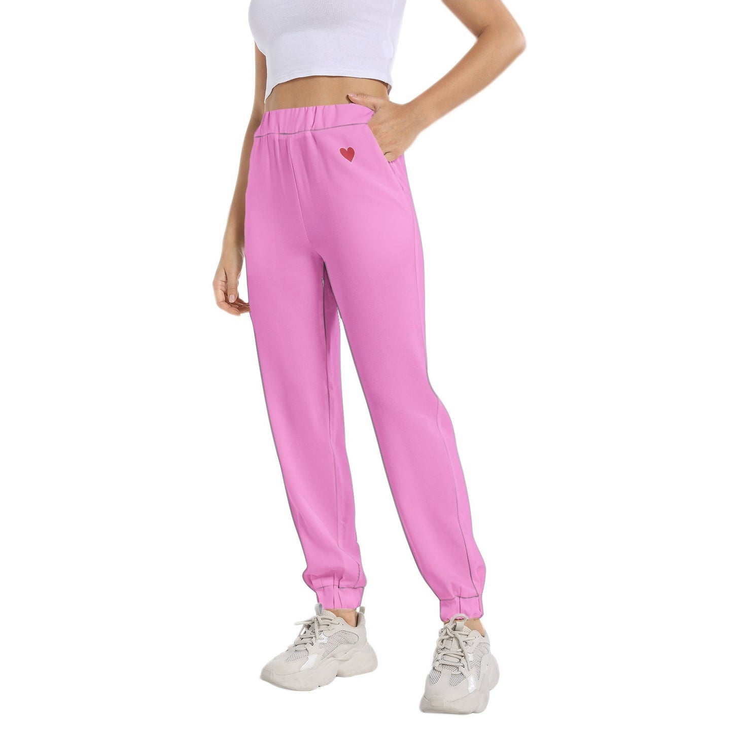 Women's Pink Sweatpants Elastic Waist Tapered Sweatpant