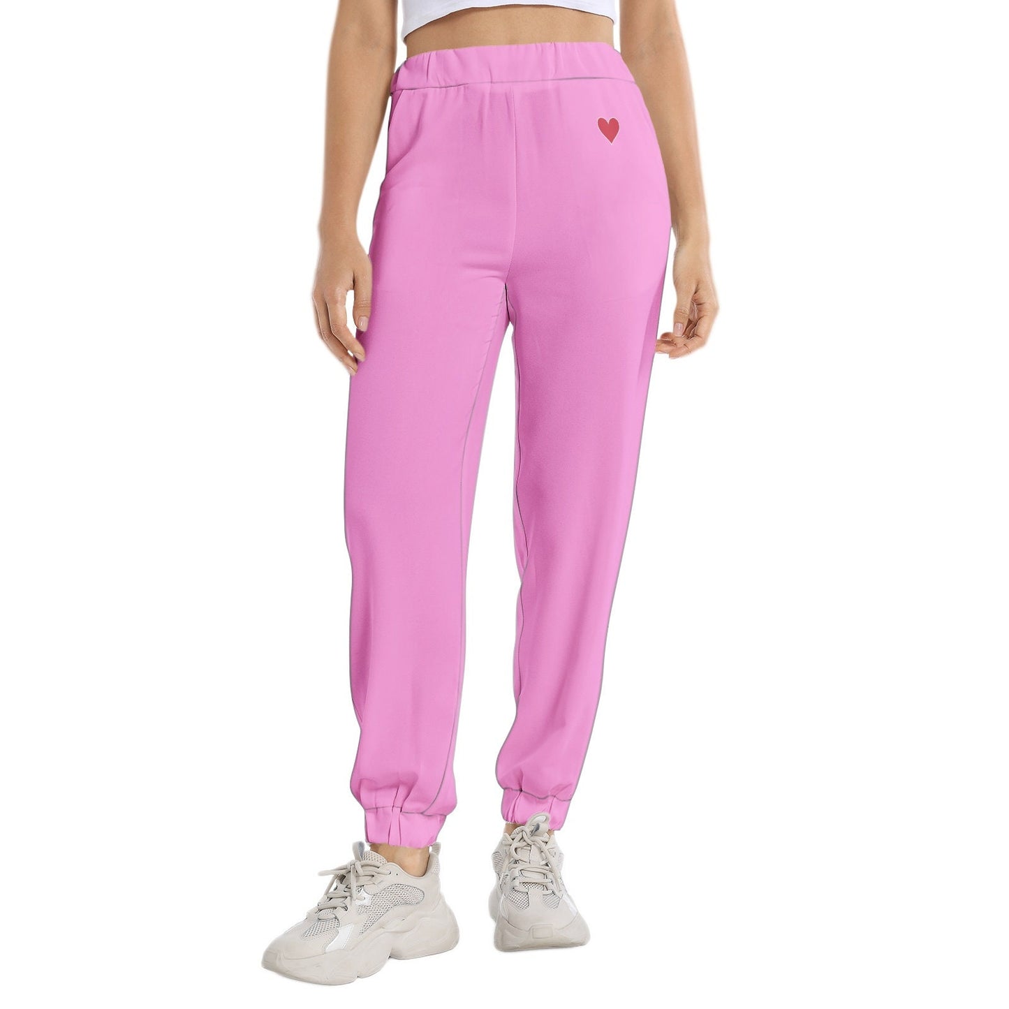Women's Pink Sweatpants Elastic Waist Tapered Sweatpant