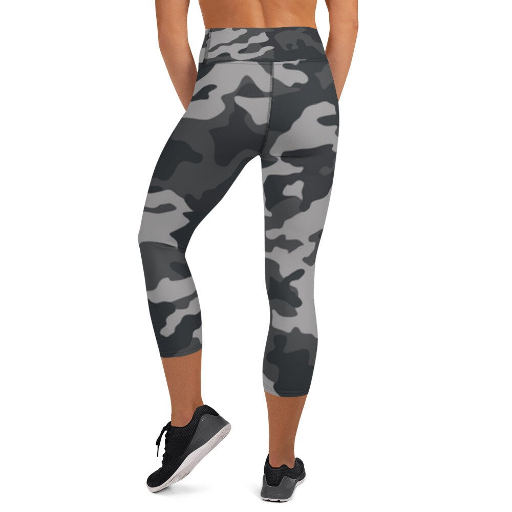Black Camo Yoga Capri Leggings