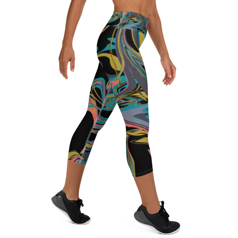 Yoga black floral Capri Leggings