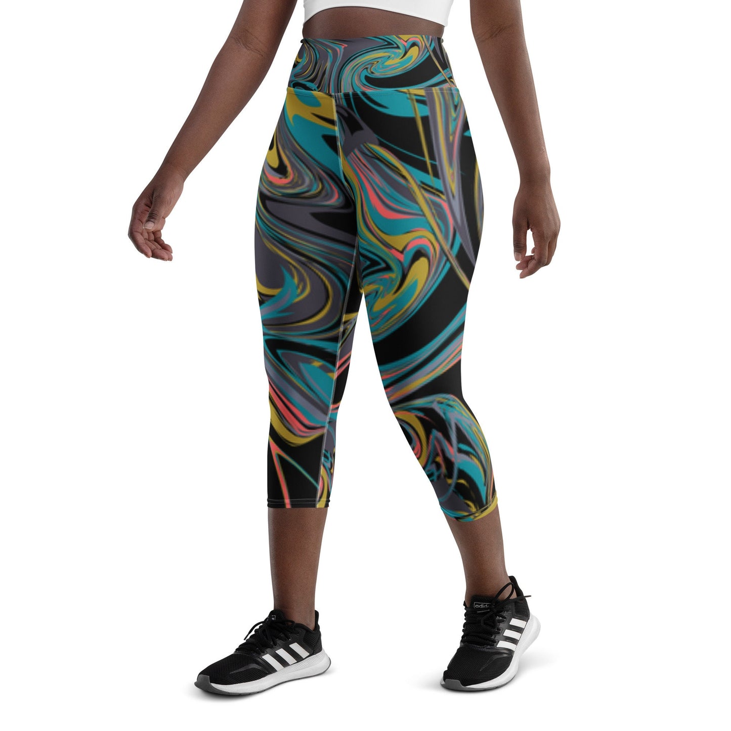 Yoga black floral Capri Leggings
