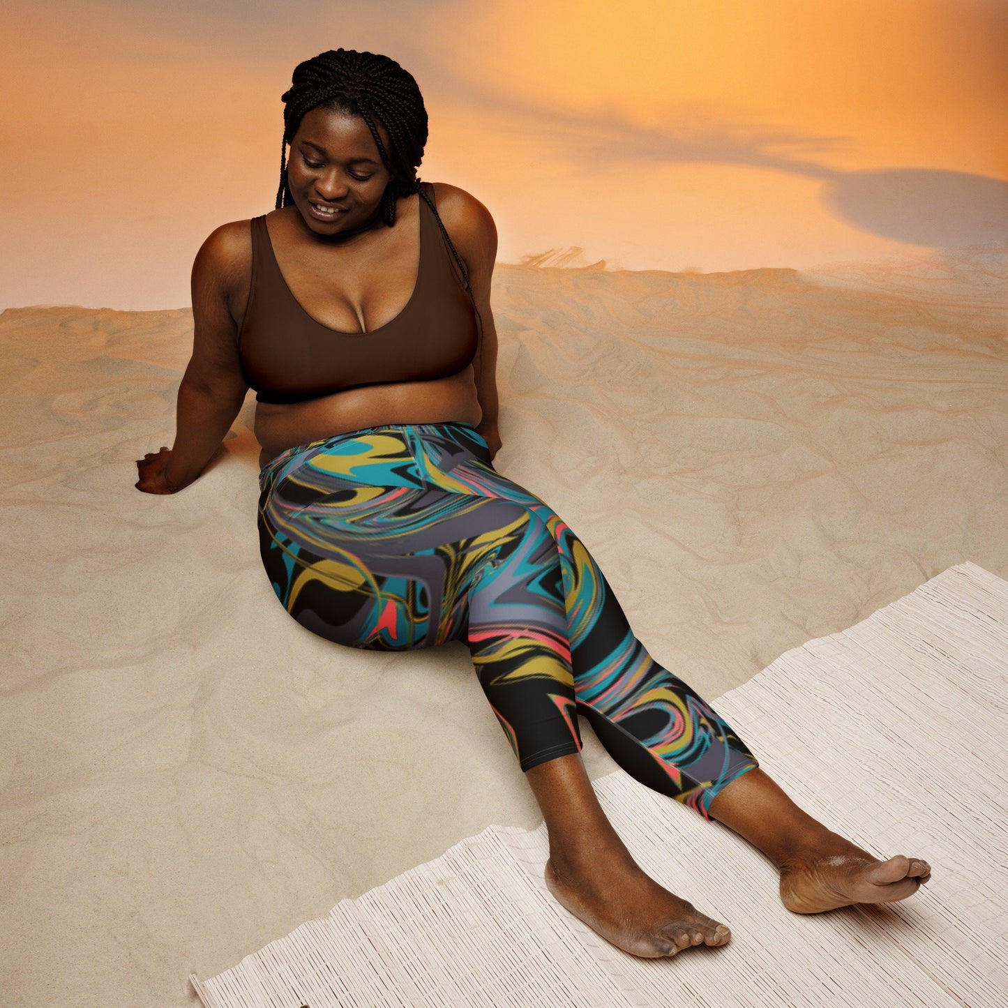 Yoga black floral Capri Leggings