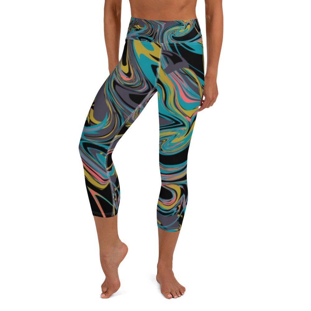 Yoga black floral Capri Leggings