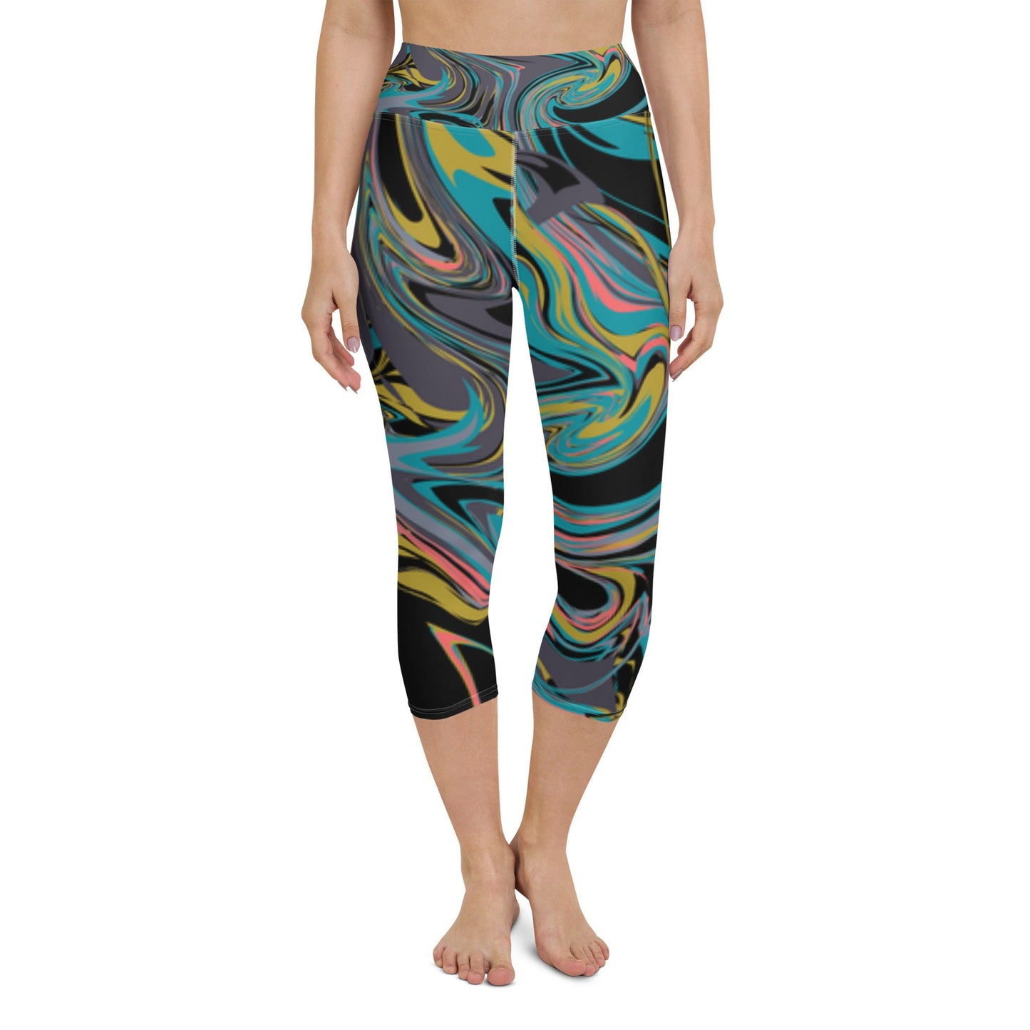 Yoga black floral Capri Leggings