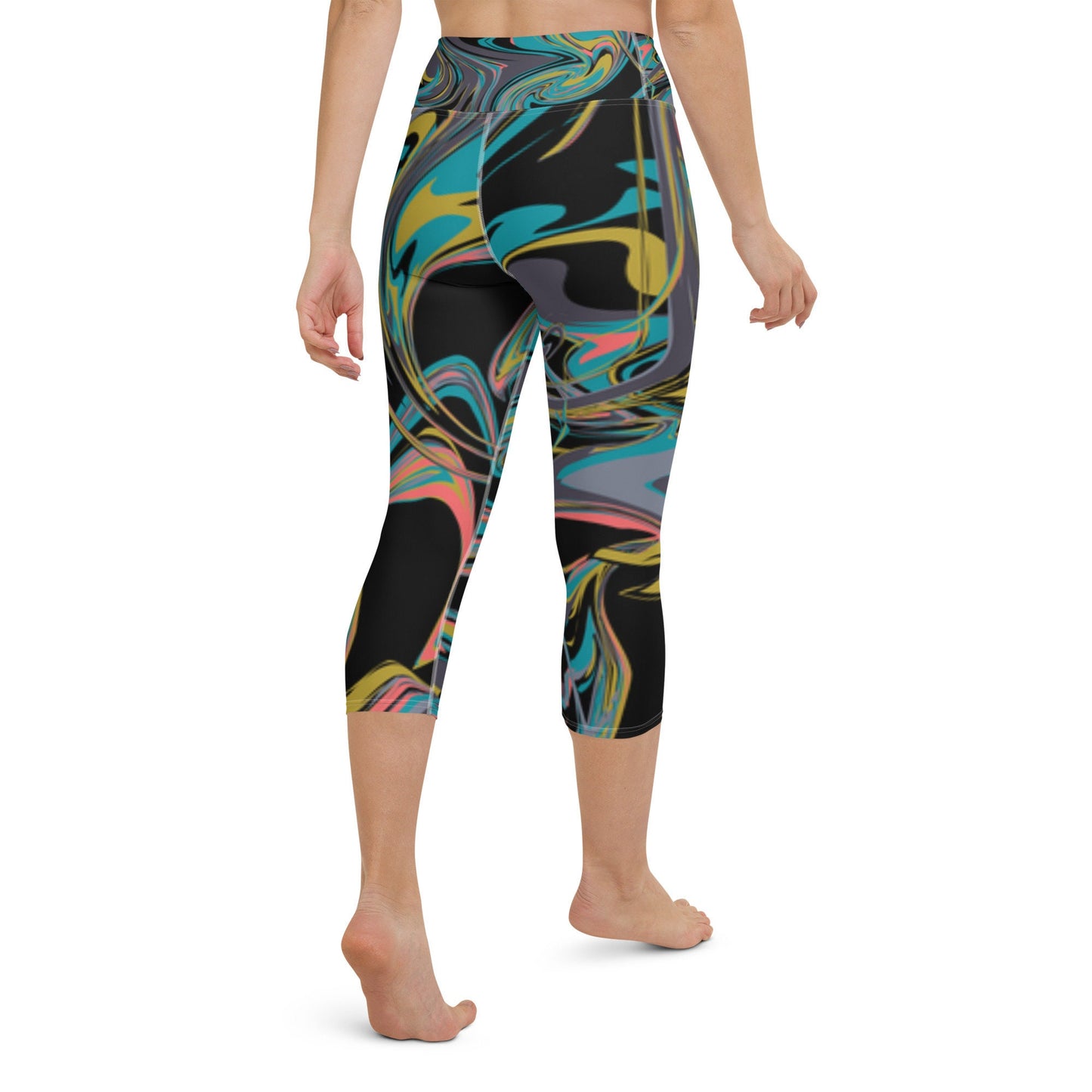 Yoga black floral Capri Leggings