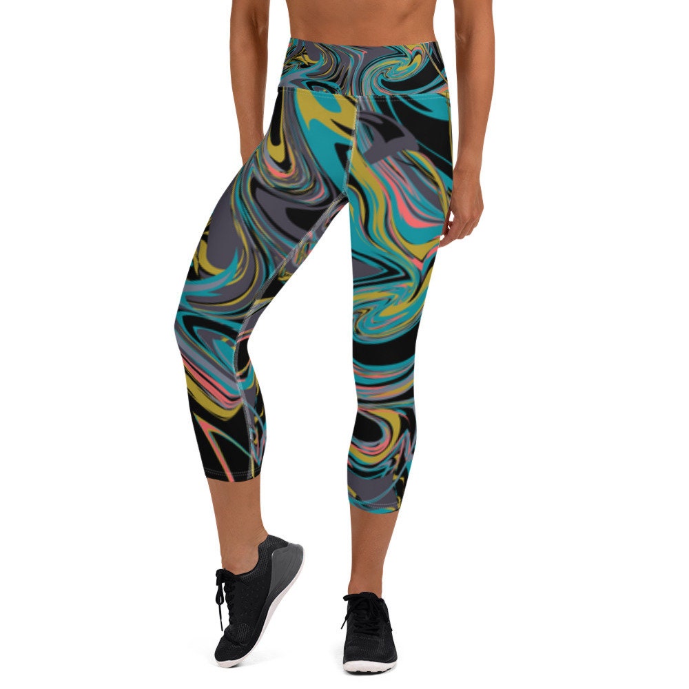 Yoga black floral Capri Leggings