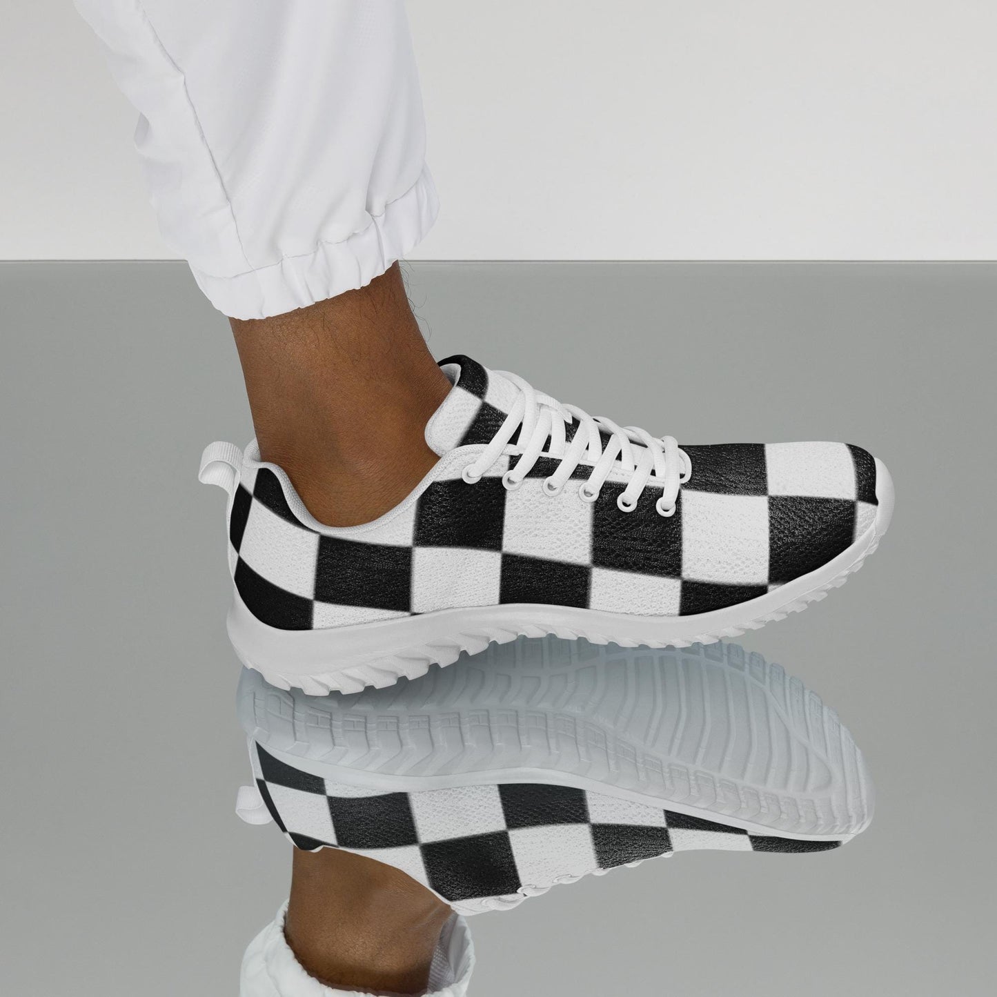 Black Checkered Knit Sneakers: Men's Athletic Shoes