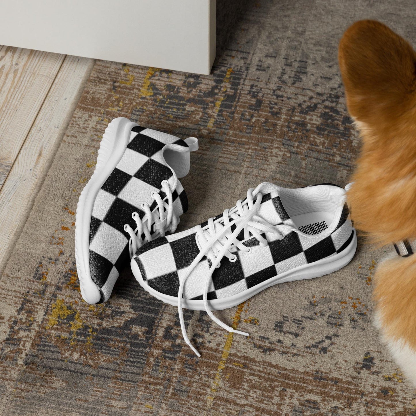 Black Checkered Knit Sneakers: Men's Athletic Shoes