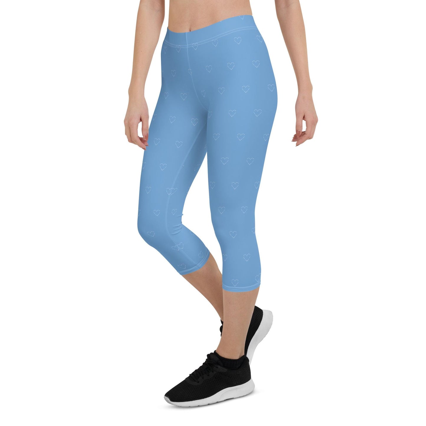 Blue Capri Leggings wth White Heart Design
