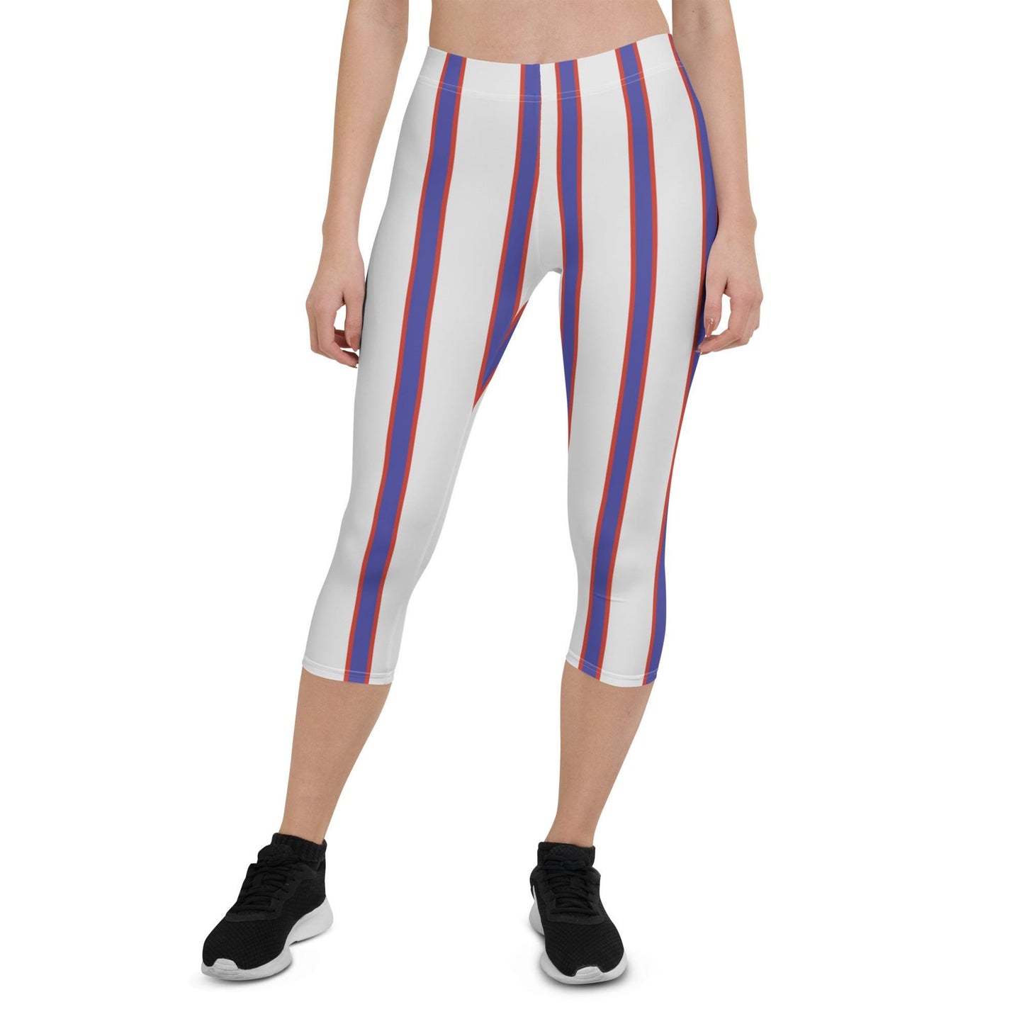 Blue and Red Striped Capri Leggings