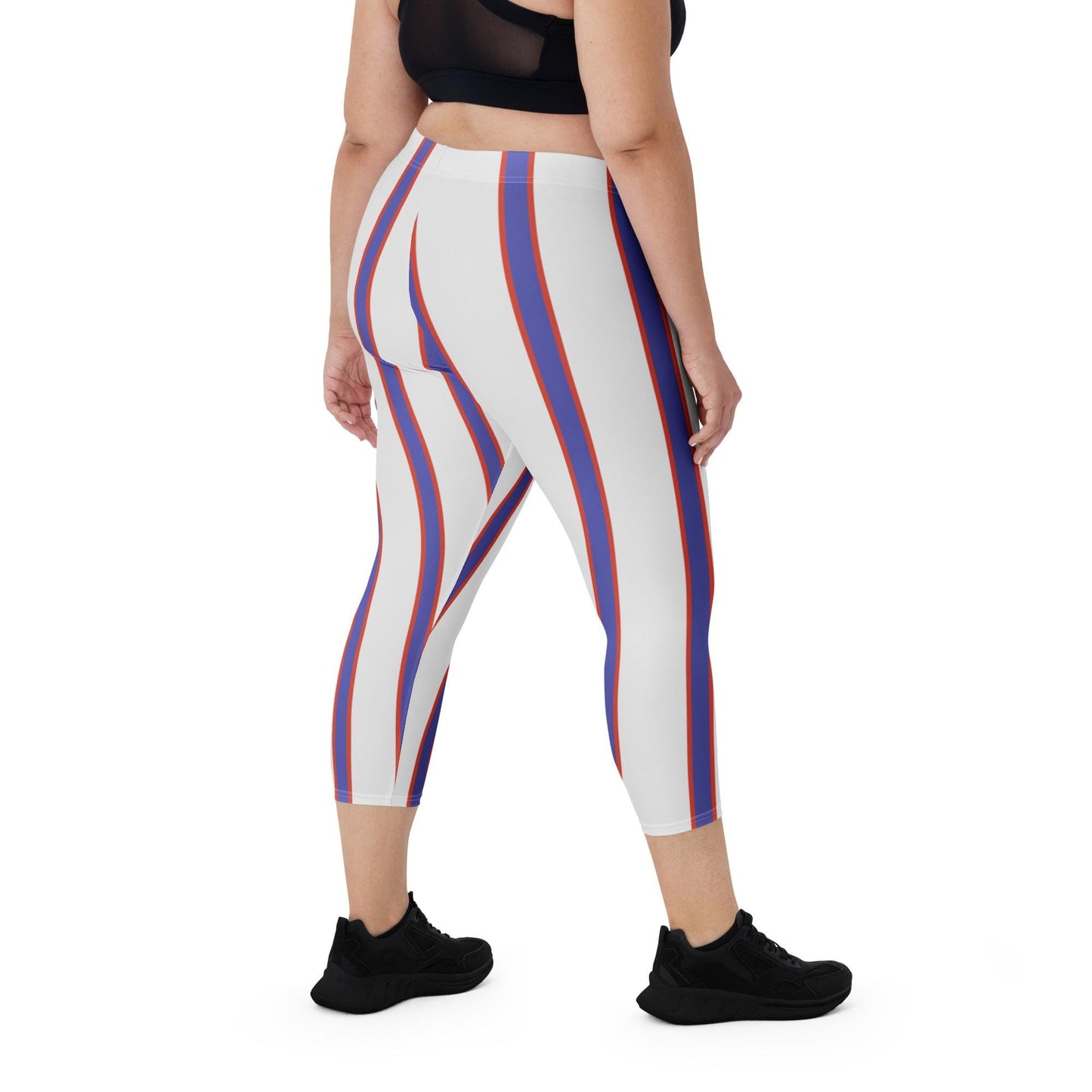 Blue and Red Striped Capri Leggings