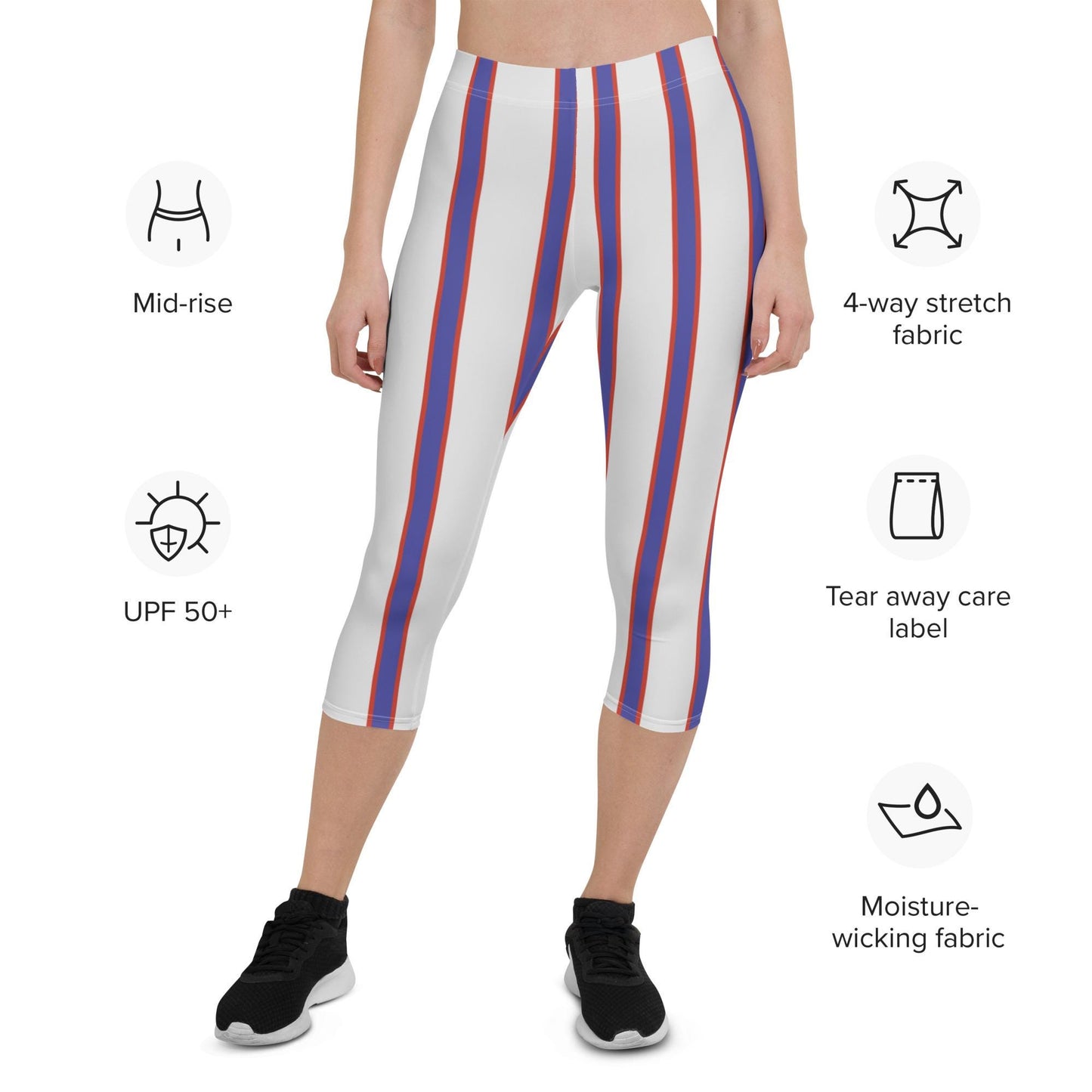 Blue and Red Striped Capri Leggings