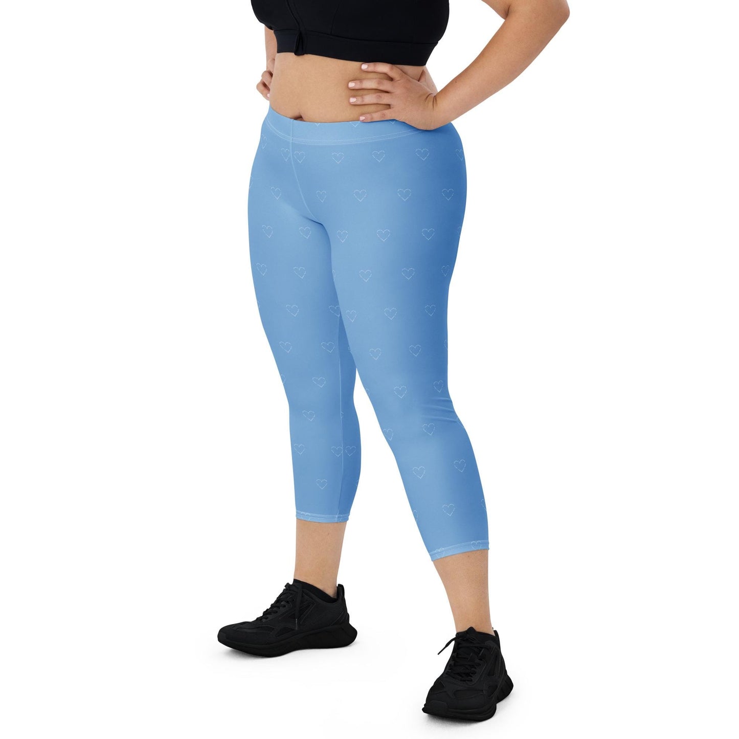 Light Blue Capri Leggings with white heart design