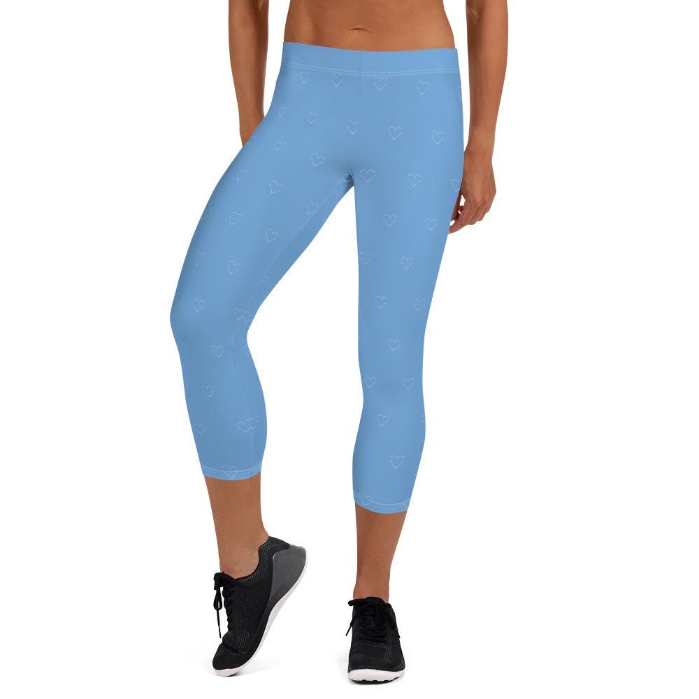 Blue Capri Leggings wth White Heart Design