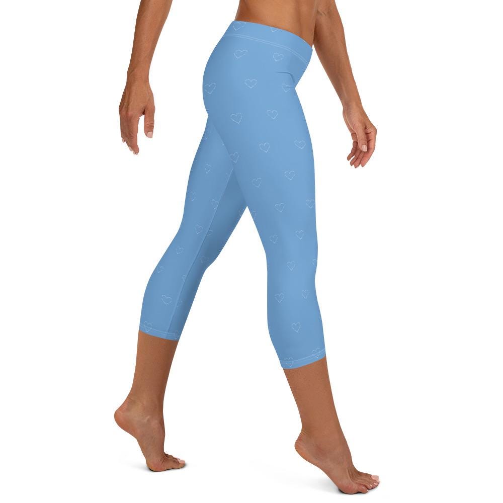 Blue Capri Leggings wth White Heart Design