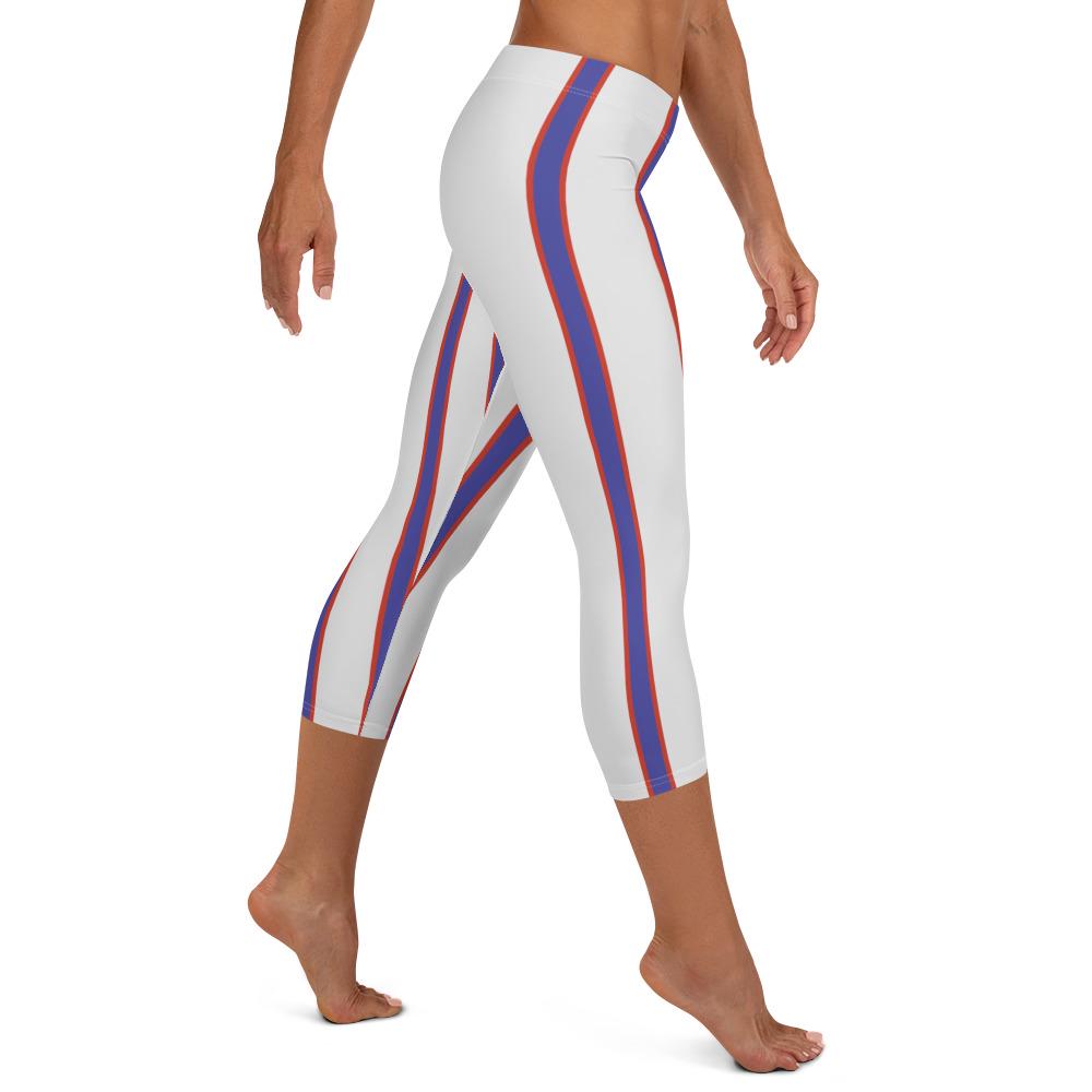 Blue and Red Striped Capri Leggings