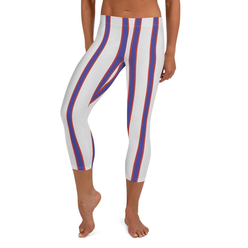 Blue and Red Striped Capri Leggings