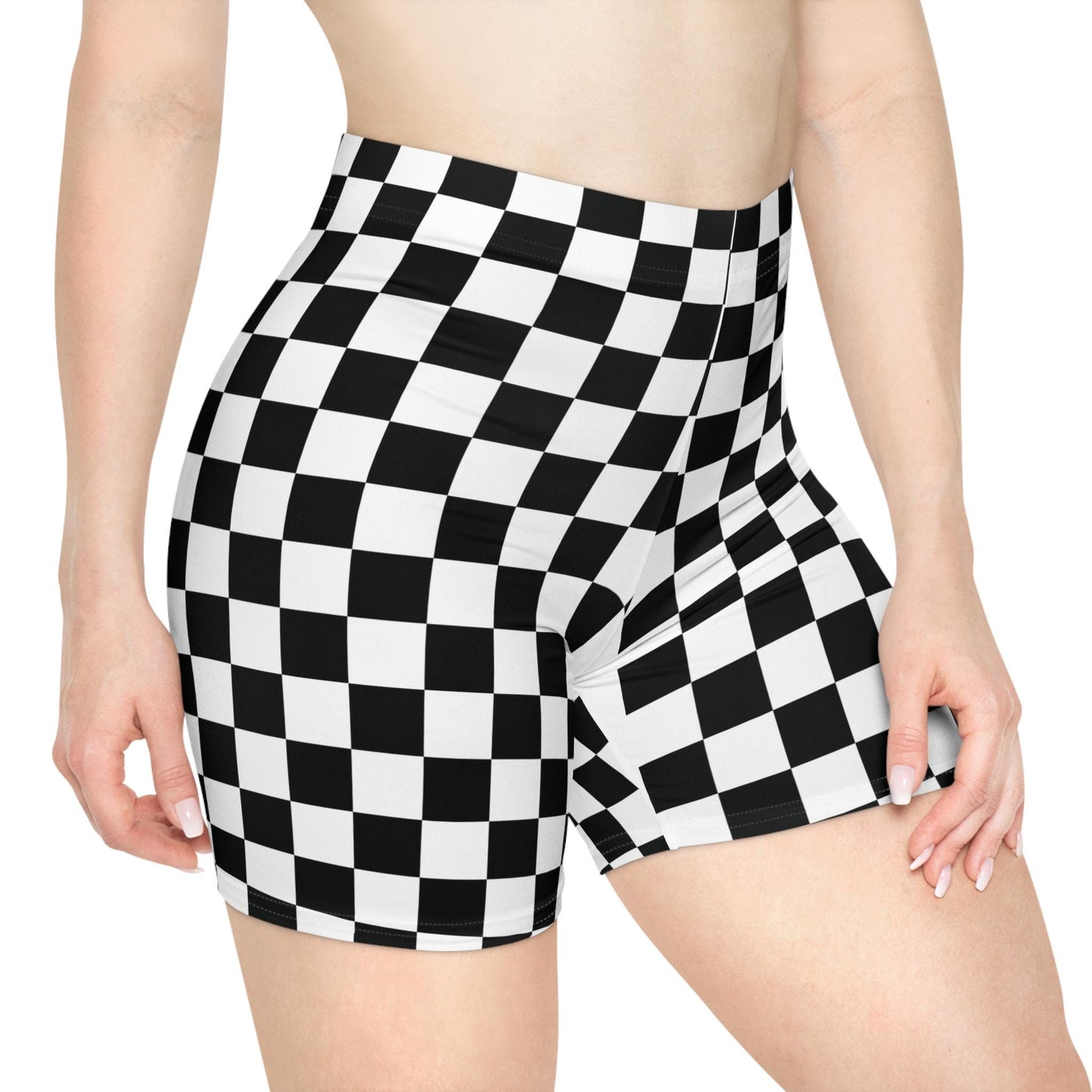 Black Checkered Biker Shorts: Women's Workout Suede Shorts