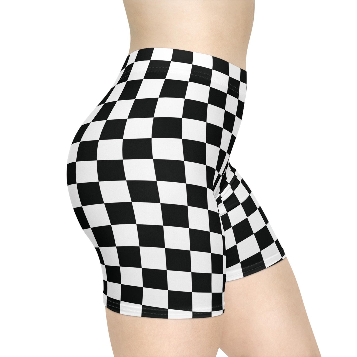 Black Checkered Biker Shorts: Women's Workout Suede Shorts