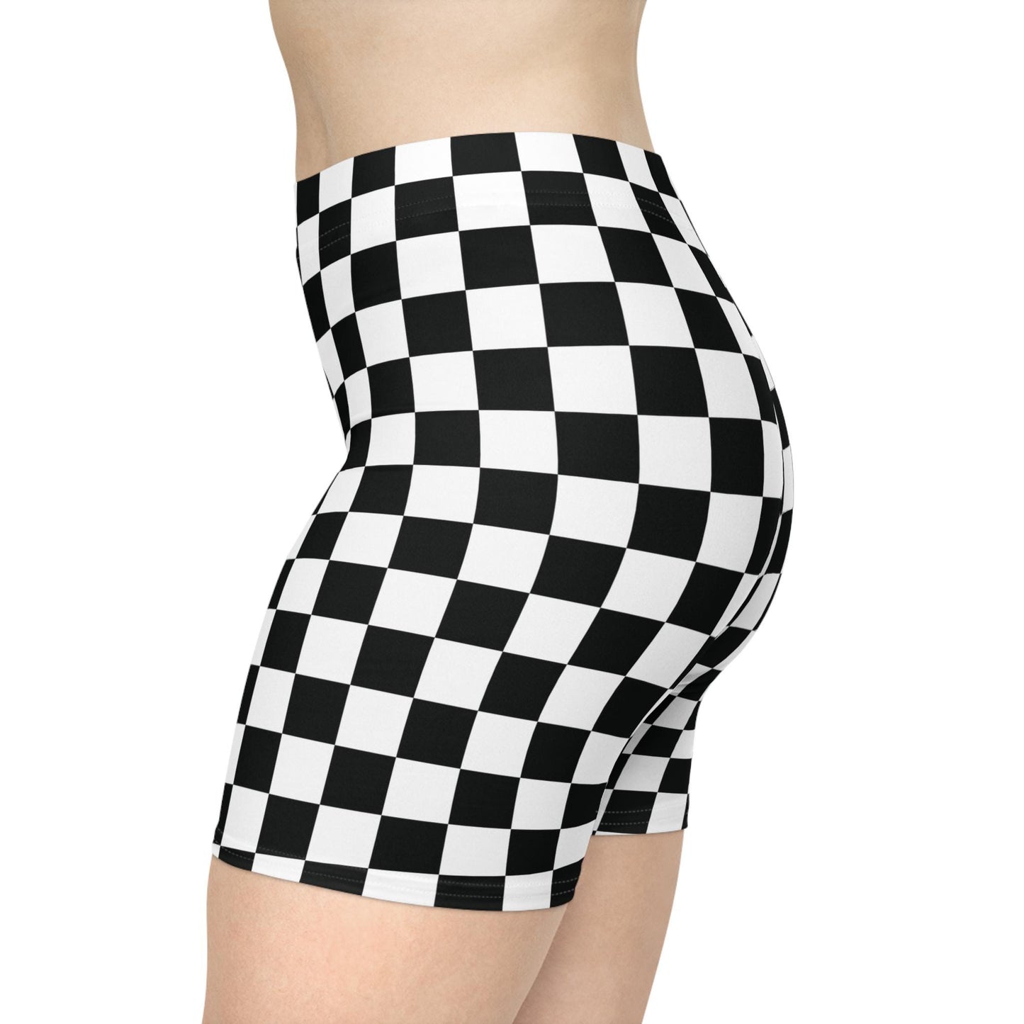 Black Checkered Biker Shorts: Women's Workout Suede Shorts