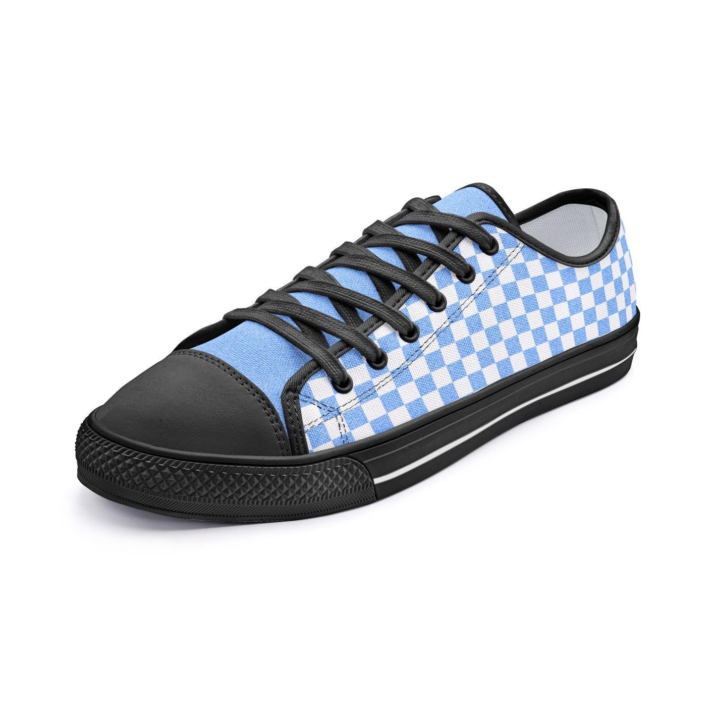 Blue Checkered Canvas Sneakers: Unisex Low Top Shoes