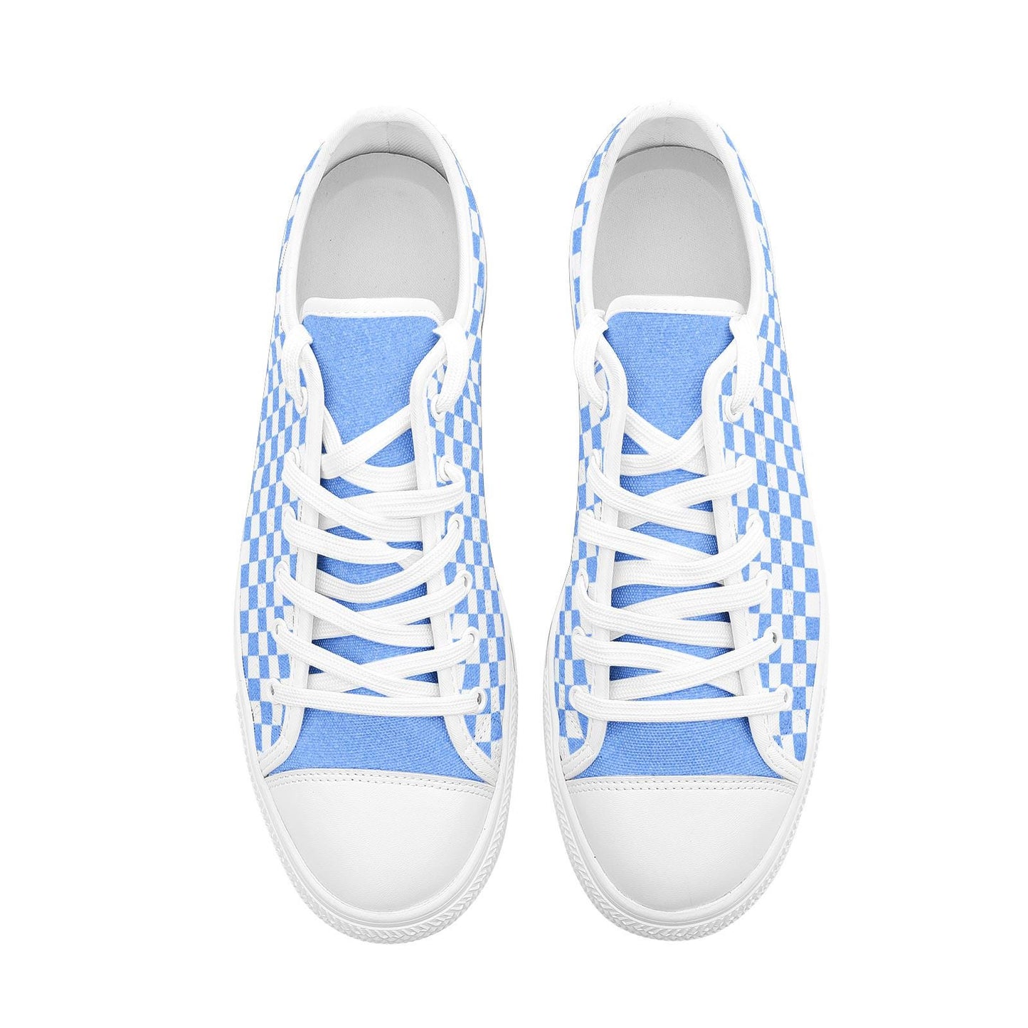 Blue Checkered Canvas Sneakers: Unisex Low Top Shoes