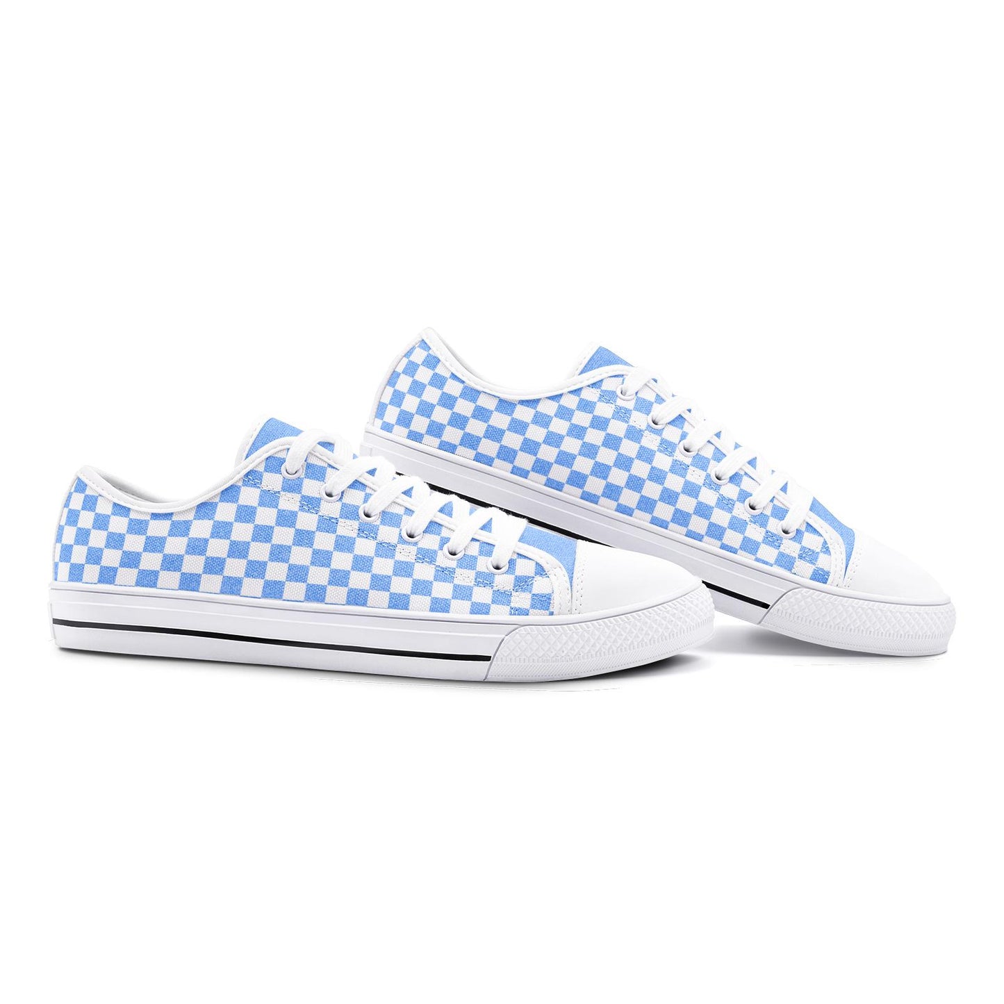 Blue Checkered Canvas Sneakers: Unisex Low Top Shoes