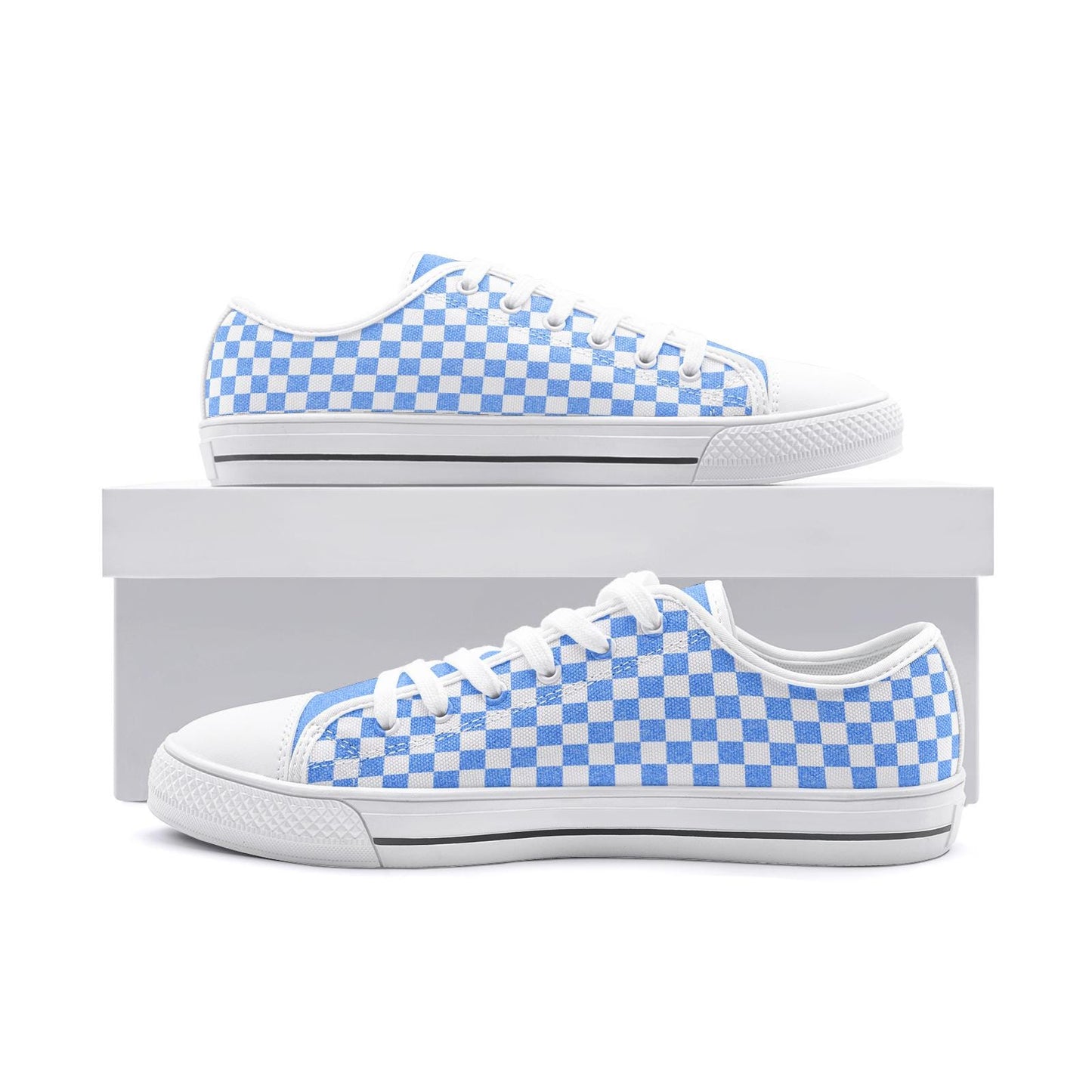 Blue Checkered Canvas Sneakers: Unisex Low Top Shoes