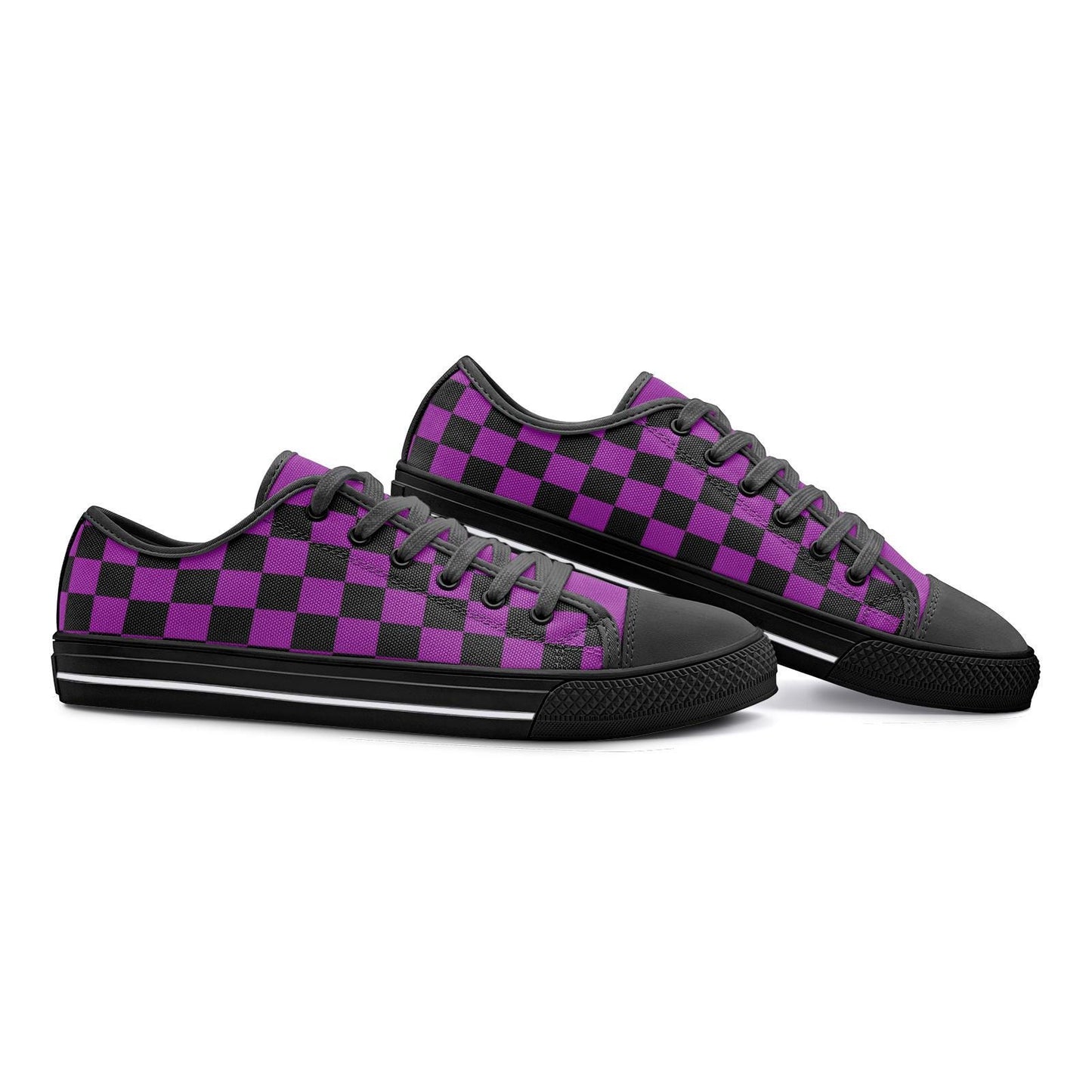 Purple Sneakers Black Checkered Sneakers Unisex Low Top Canvas Shoes