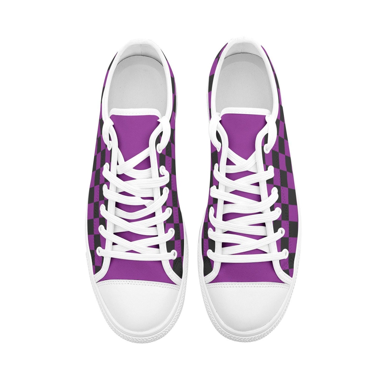 Purple Sneakers Black Checkered Sneakers Unisex Low Top Canvas Shoes