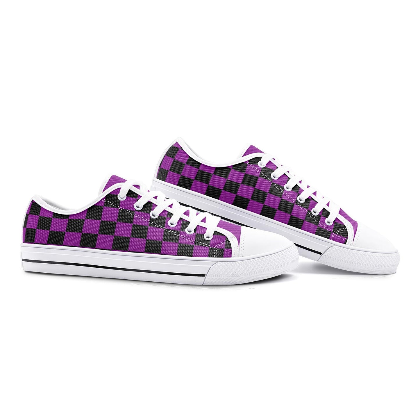 Purple Sneakers Black Checkered Sneakers Unisex Low Top Canvas Shoes