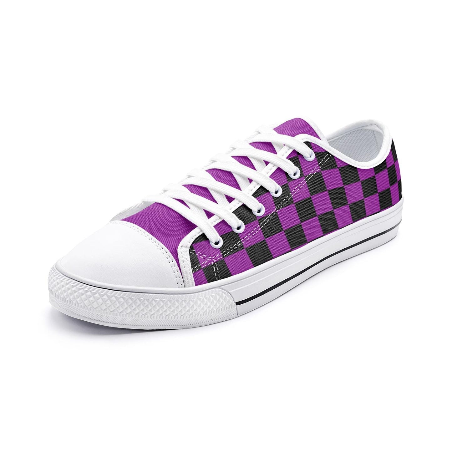 Purple Sneakers Black Checkered Sneakers Unisex Low Top Canvas Shoes