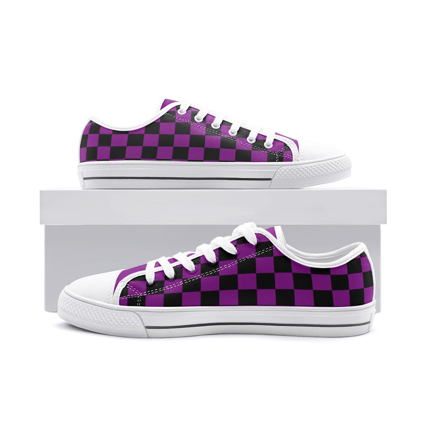 Purple Sneakers Black Checkered Sneakers Unisex Low Top Canvas Shoes