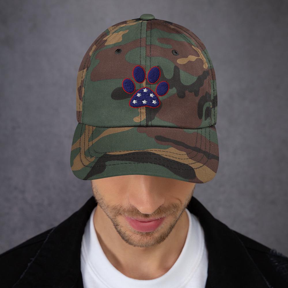 Patriotic Paw Print Hat: Camo Dad Hat