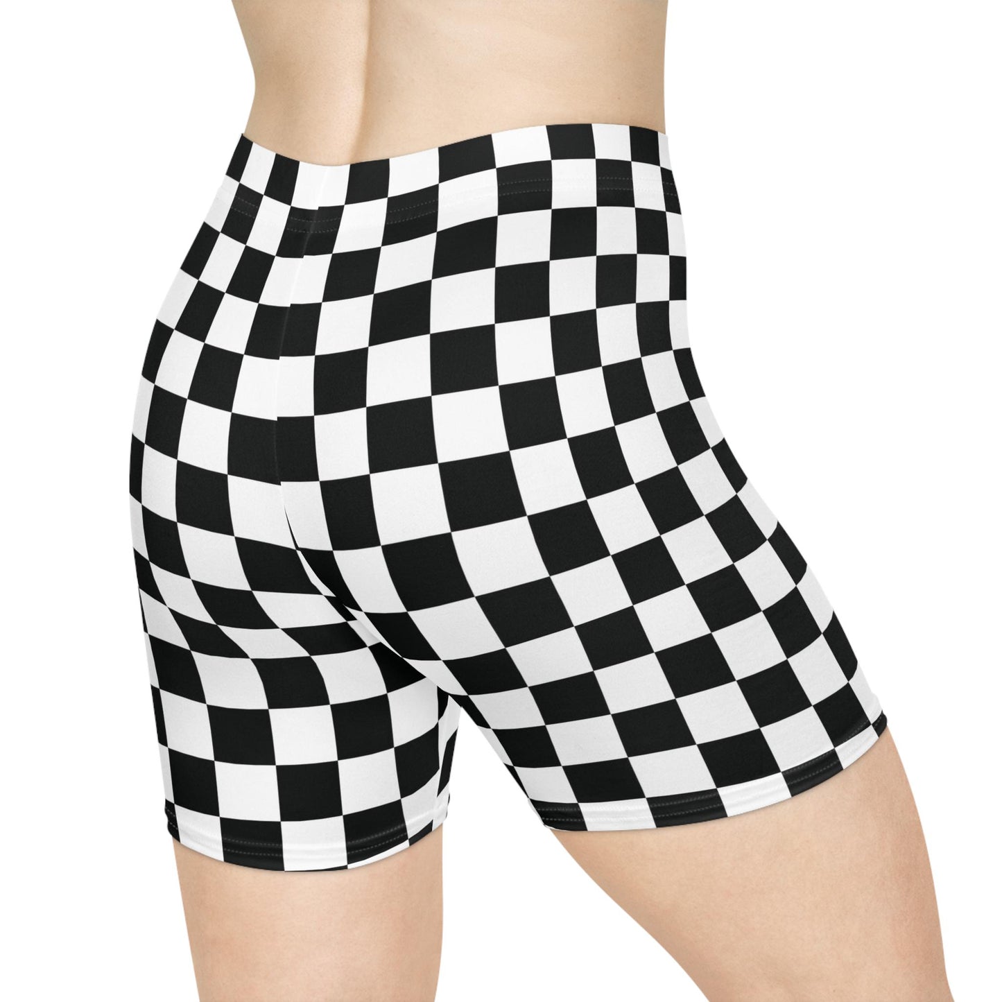 Black Checkered Biker Shorts: Women's Workout Suede Shorts
