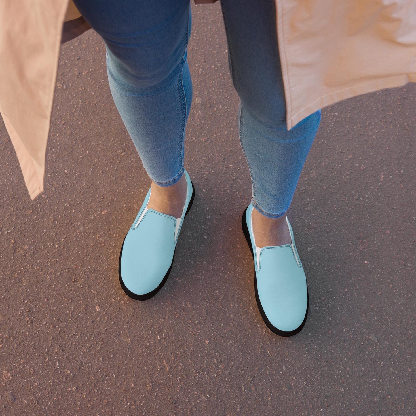 Womens blue slip-on canvas shoes