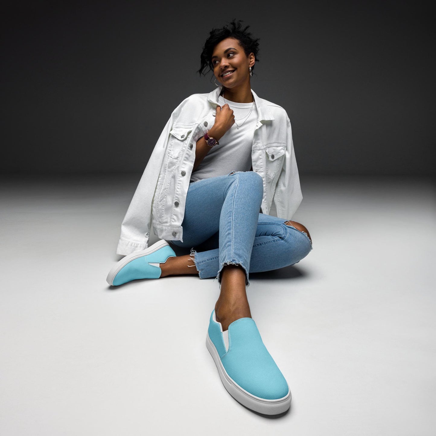 Womens blue slip-on canvas shoes